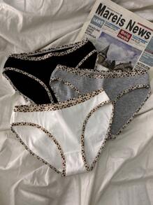 3pcs Tween Girls' Contrast Color Edge Basic Comfortable Breathable Underwear