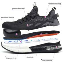 UMBURLLY Veiligheidsschoenen met stalen neus voor dames, zachte Air-zool, ademende bovenkant van stof, paarse werkschoenen
