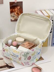 1Pc/Set Colorful Marine Life Pattern Quilting Cosmetic Bag, Vibrant Marine Life Print Cosmetic Pouch, Macaron Color Versatile Makeup Bag Set, Large Capacity Kawaii Toiletries Bag Set With Handle Makeup Travel Toiletry Organizer Essentials Gifts Storage Zipper Accessories Nail