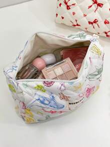 1Pc/Set Colorful Marine Life Pattern Quilting Cosmetic Bag, Vibrant Marine Life Print Cosmetic Pouch, Macaron Color Versatile Makeup Bag Set, Large Capacity Kawaii Toiletries Bag Set With Handle Makeup Travel Toiletry Organizer Essentials Gifts Storage Zipper Accessories Nail