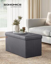 SONGMICS MAZIE Collection - Storage Ottoman Bench, 76 Cm Folding Foot Rest Stool, End Of Bed Bench, Easy Assembly, For Living Room, Bedroom, Entryway, Slate Grey - Grey - View 1