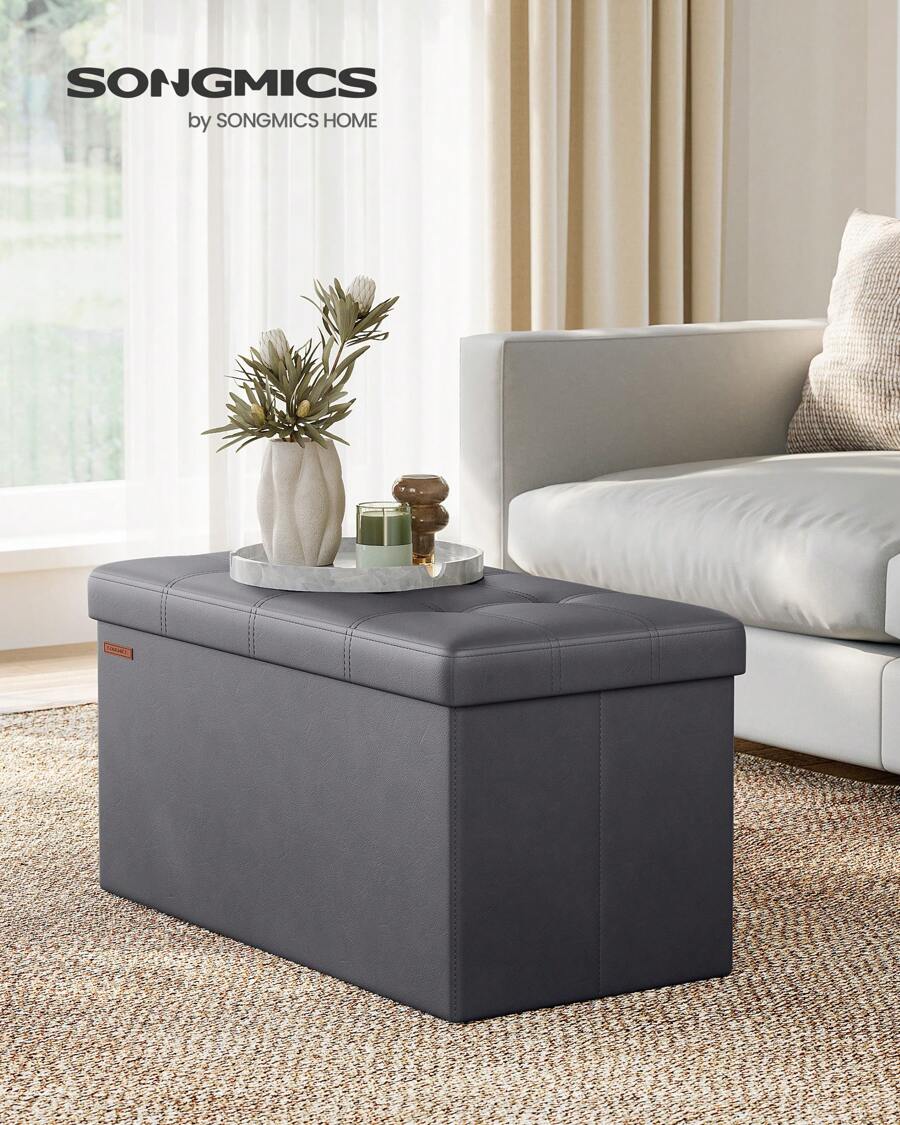 SONGMICS MAZIE Collection - Storage Ottoman Bench, 76 Cm Folding Foot Rest Stool, End Of Bed Bench, Easy Assembly, For Living Room, Bedroom, Entryway, Slate Grey - Grey - View 1