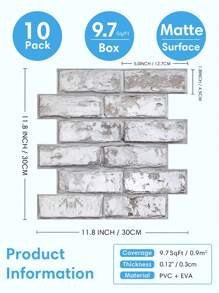 10pcs 3D Wall Panel, Faux Brick Wall Tiles For Living Room, Peel And Stick Backsplash For Kitchen Wall, Brick Tile Stickers Waterproof Bathrooom, Home Decor
