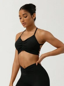 Sodalemon 健身跑步美背加垫户外交叉背部休闲健身运动胸罩 - 黑色 - 查看 4