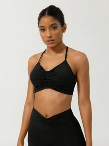 Sodalemon 健身跑步美背加垫户外交叉背部休闲健身运动胸罩 - 黑色 - 查看 2