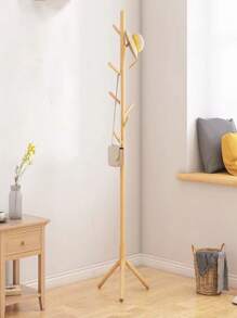 1 Stück stabiler Holz-Standgarderobe mit 8 Haken, geeignet zum Aufhängen von Jacken, Hüten, Schals und Handtaschen im Eingangsbereich, Flur, Schlafzimmer, Büro, minimalistischer Stil für Frühling und Sommer - Braun - Übersicht 2
