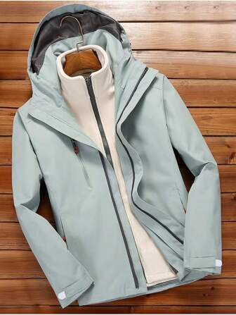 YOMEGO Women'S 3-In-1 Ski Jacket, Sports Hooded Winter Coat, Waterproof Windproof Snow Jacket, Solid Color, Long Sleeve, With Zipper Pockets, For Winter Sports