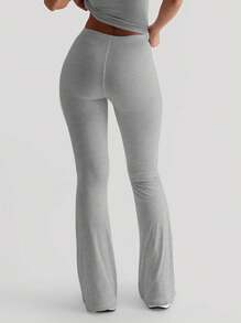 Women Flared Leggings Pants Casual Solid Colors High Waist Bell Bottoms Bootcut Trousers Streetwear - Dark Grey - View 2