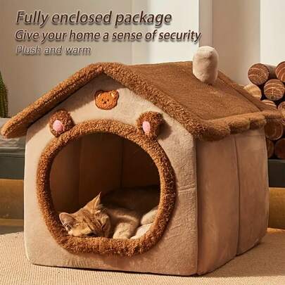Cat Bed Winter Warm Closed Sense Of Security Removable And Washable Cat House Cat Bed Pet Dog Bed For Winter Use