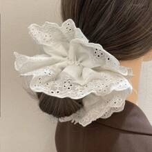 1pc White Double-Layer Lace Ruffle Large Hair Scrunchie, Ideal For Buns, Ponytails, Gentle On Hair, Suitable For Daily Wear, Romantic French Ballet Style Hair Accessory Hair Ties Ponytail Holders Hair Elastics Hair Rubber Bands Scrunchies Hair Rope Elastic Hair Tie, Hair Bobbles