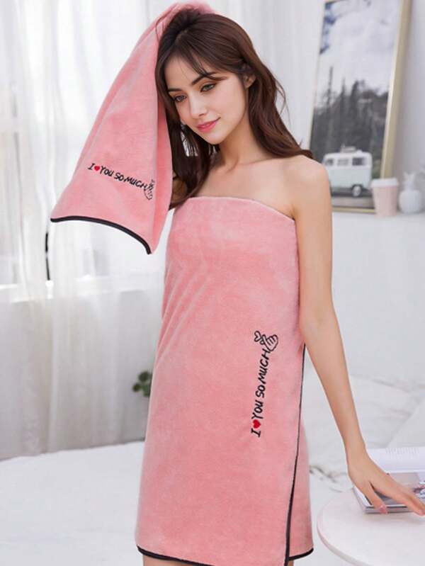 1pc/2pcs Embroidery Super Fiber Fiber Absorbs Towels, Couple Bath Towels, Rectangular Towels, Beach Towels 1 Bath Towel 1 Towel Set, Gym And Pool Bathroom Use