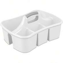 Almacenamiento portátil de plástico para guardar suministros de baño y limpieza, 5 compartimentos grandes y asa, blanco, paquete de 6 - Blanco+gris - Ver 1