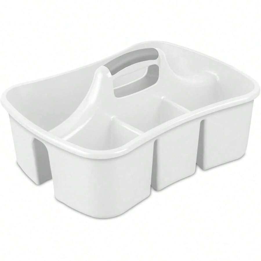 Almacenamiento portátil de plástico para guardar suministros de baño y limpieza, 5 compartimentos grandes y asa, blanco, paquete de 6 - Blanco+gris - Ver 1