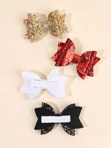 4/8pcs Glitter Hair Bows For Girls Sparkling Gold Silver Glitter Bow Hair Clips Red Black White Solid Color Glitter Bow Hairpins Headgear Shiny Bow Barrettes Girls Holiday Outfit Decor Headpiece Kids Baby Hair Accessories