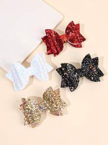 4/8pcs Glitter Hair Bows For Girls Sparkling Gold Silver Glitter Bow Hair Clips Red Black White Solid Color Glitter Bow Hairpins Headgear Shiny Bow Barrettes Girls Holiday Outfit Decor Headpiece Kids Baby Hair Accessories