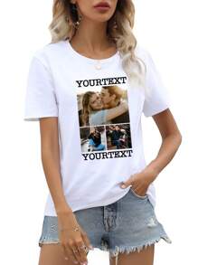 Customized Women's T-Shirt, Youthful Vitality, Couple Embrace Photos, Freely Add Text And Pictures, Anniversary Gifts, Valentine's Day Gifts, Give To Your Loved Ones Stylish,Fashion,Hipster,Casual,Minimal Chic Personalized,Customized,Custom,Unique Guy Costumes,Capsule Wardrobe,Men Basic/Street Style Ideal Gifts For Him Boyfriend,Family,Friends For Birthdays,For Vacation/Holiday,For School/Competition,For Sports/Climbing