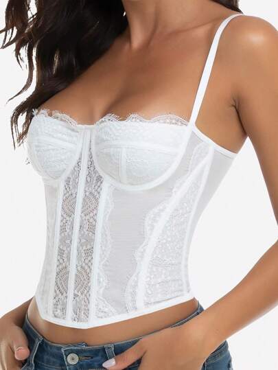 1pc גופיית תחרה חמודה מרשת, מתאימה ליציאות, דייטים, ליליים, מסיבות ומועדונים של נשים