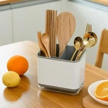 1pc/2pcs/3pcs Double-Layer Three-Compartment Fork And Spoon Drip Tray, Water-Draining Chopsticks Basket, Minimalist Kitchenware Drainage Rack, Ventilation Storage Box For Utensils