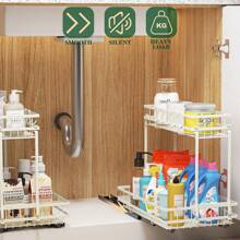 GROWSUN Under Sink Organizer 2 Tier Under Sink Organizers And Storage Adjustable Kitchen Pull Out Cabinet Organizer Metal Sliding Drawer For Bathroom Pantry Cabinet Closet Organization Rack