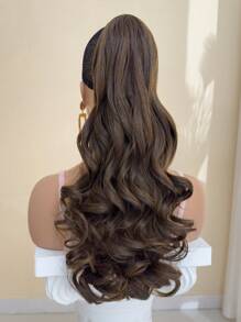 20-22 Zoll Lange, Gewellte Pferdeschwanz-haarverlängerung, Synthetische, Hitzebeständige, Lockige, Gewellte Pferdeschwanz-haarteile Für Frauen, Braun