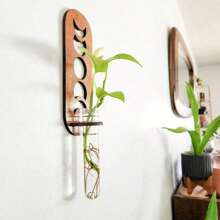 1 pièce Jardinière murale pour plantes d'intérieur, station de multiplication de phases de la lune avec support mural, vases de multiplication pour plantes, station de multiplication murale avec support en bois, tubes à essai en plastique, jardinières superposées, terrarium mural pour porte-plante de décoration murale de maison/bureau, boutures hydroponiques, support en bois pour plantes hydroponiques, décoration de jardin unique pour femmes, amateurs de plantes, décoration de chambre, décorations de mariage, décorations de maison