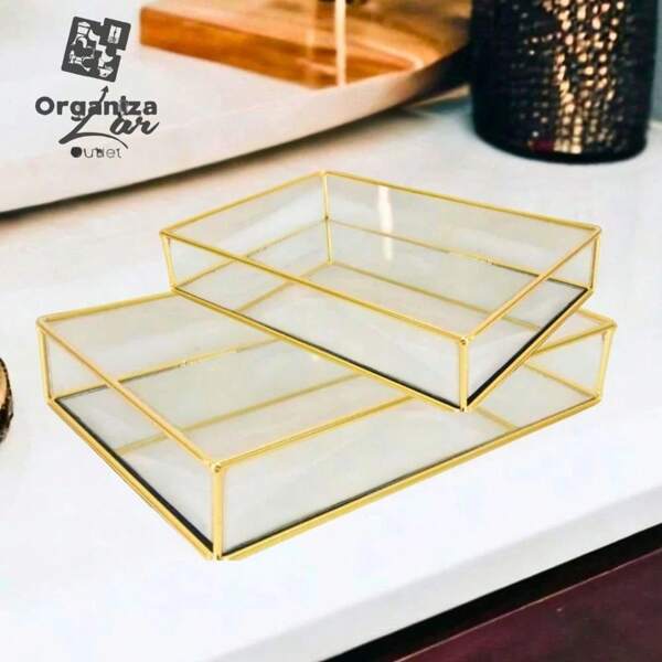 Bandeja Organizadora Multiuso Decorativa Espelhado Retangular Decoração Banheiro