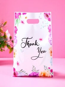 10/25/50pcs Flower Thank You Pattern Gift Bags, Flower Theme Birthday Babe Shower Party Family Friend Holiday Party Decoration Supplies, Wedding Bridal Shower Ladies' Birthday Party Thank You Gift Bags, Multi-Purpose Gift Wrapping Supplies