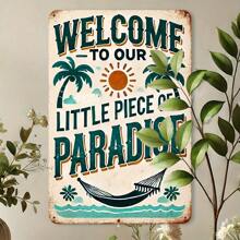 Vintage Metal Wall Decor Sign "Welcome To Our Little Piece Of Paradise" - 8x12 Inch Retro Aluminum Art With Rustic Finish For Outdoor, Porch, Patio, Garden, Farmhouse, Bar, Cafe, And Home Decor - Unique Funny Tin Poster For Street, Garage, And Ideal Gift For Friends And Family Gifts Birthday Graduation Coastal Decor Coastal Decor Beach Decor