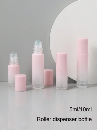 1 件/2 件/4 件 5ml/10ml 浅粉色渐变色滚珠瓶玻璃香水可再填充容器厚玻璃化妆工具