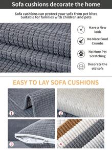 Capa de sofá de veludo cotelê de milho à prova de respingos de 1 peça, 1234 lugares, à prova de animais de estimação, capa de almofada de assento de sofá de estilo minimalista moderno, protetor de encosto de braço, antiderrapante, lavável à máquina, todas as estações - Cinza escuro - Ver 4