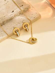 Set de 3 piezas Collar y aretes de girasol, Set de 2 piezas Collar y aretes únicos con forma de semicírculo de acero titanio estilo hip hop, Conjunto de joyas personalizadas de moda, regalo ideal para mejores amigas