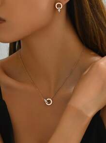 Set de 3 piezas Collar y aretes de girasol, Set de 2 piezas Collar y aretes únicos con forma de semicírculo de acero titanio estilo hip hop, Conjunto de joyas personalizadas de moda, regalo ideal para mejores amigas