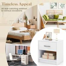 Lifezeal Modern Nightstand Bedside Table With Drawer Open Storage Shelf For Small Spaces Light Gray/Oak&White/Natural&White/Natural/White/Dark Gray - 白色 - 查看 7