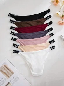 7 Packs Women's Ribbed Waistband Hipster Panty With English Text - Multicolor - View 2