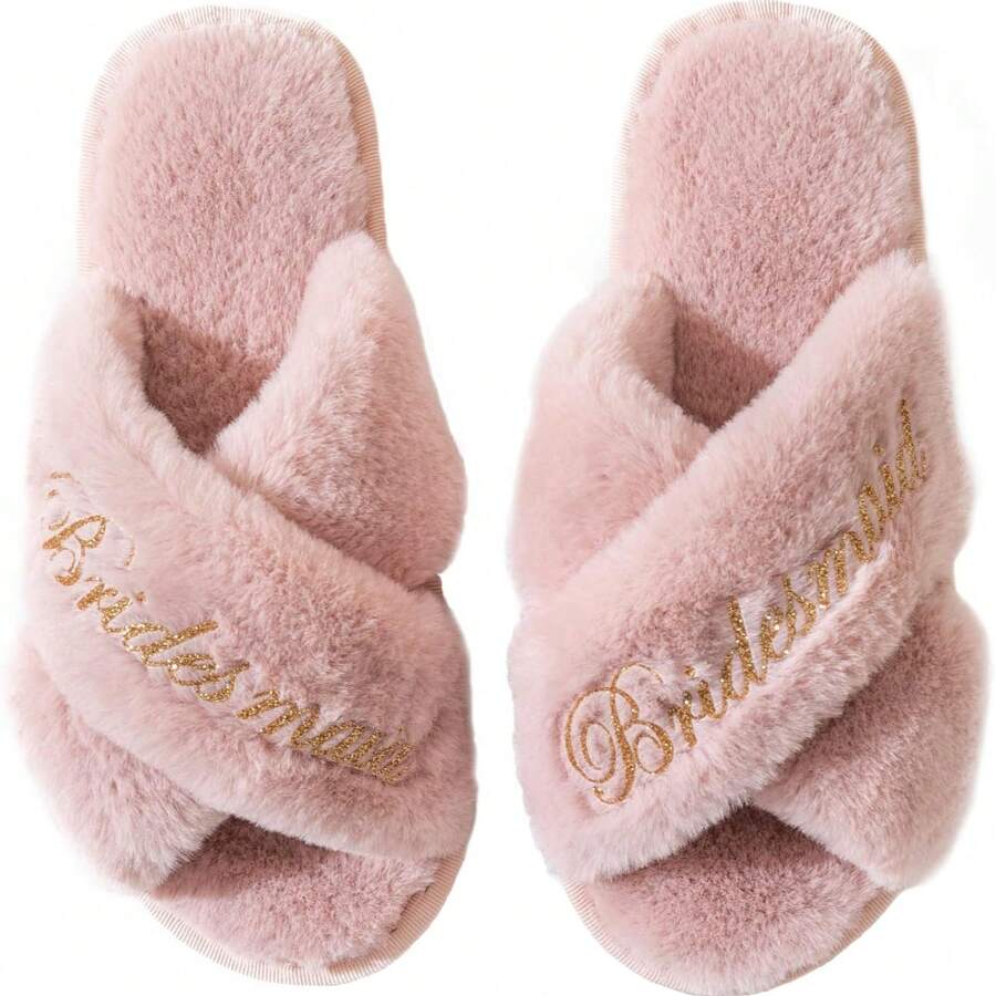 Customized Bride Slippers, Mother Of The Bride/Groom Gift, Bridesmaid Gift, Bridal Shower, Wedding, Bachelorette Party Gift - Pink - View 1