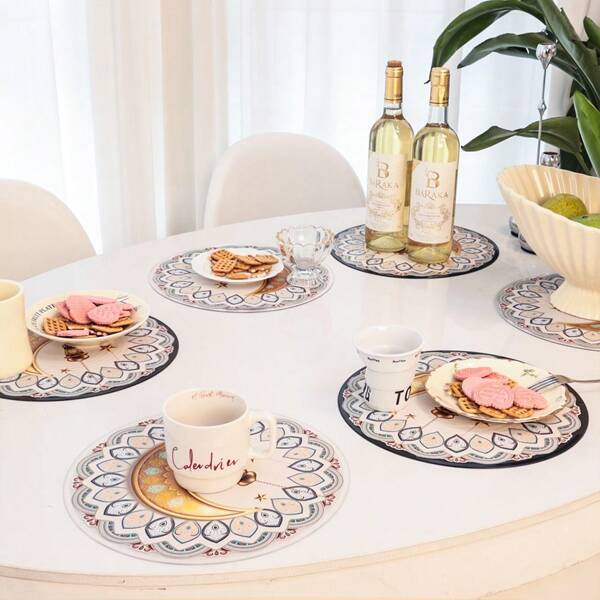 1 Stück Platzset aus Kunststoff-Material mit Stern- und Mond-Elementen, Isoliermatte, Topfunterlage, Untersetzer, hitzebeständige Schüssel-Matte, Platzset