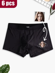 6pcs Customized Funny Briefs, Personalized Underwear With Photos, Men's Customized Crotch Boxer Briefs, Boyfriend/Husband Valentine's Day Gift - Black - View 8