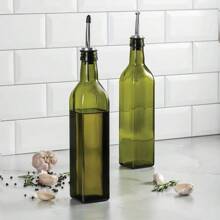 Oil Dispenser Bottle For Kitchen - Glass Oil Bottle Set - Oil & Vinegar Dispenser - Refill Funnel & Pouring Spouts & Labels - Dark Green - View 2