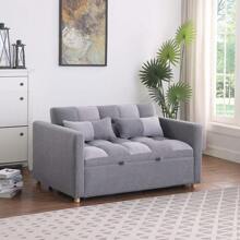 3 In 1 Sleeper Sofa Couch Bed, Small Teddy Convertible Loveseat Futon Sofa Pull Out Bed, Adjustable Backrest, Pillows,For Living Room Apartment - Grey - View 3