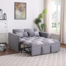 3 In 1 Sleeper Sofa Couch Bed, Small Teddy Convertible Loveseat Futon Sofa Pull Out Bed, Adjustable Backrest, Pillows,For Living Room Apartment - Grey - View 2