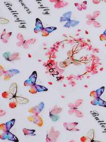 1/2/3/6/8pcs Elegant Butterfly Flower Design Nail Art Stickers, Self Adhesive Flower Design Nail Art Decals,For Nail Art Decoration, Nail Art Supplies, DIY,For Women And Girls,For Home Salon.