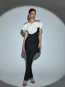 Vestido de mujer para el Día de San Valentín, vestido ajustado de vendaje con hombros descubiertos y flores 3D, vestido de noche, vestido para eventos de boda, vestido de cóctel semi formal para baile de graduación, invitado de boda, graduación, Año Nuevo