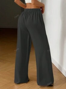 Pantalon large à taille élastique et cordon de serrage de couleur unie pour femmes, pour le printemps/été, décontracté et pour le travail