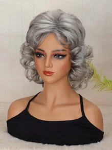 Women's Synthetic Wig With Bangs Gray Middle-Aged And Elderly Short Curly Hair, Suitable For Daily Wear,Role Playing Classic And Fashionable Curly Wig With Bangs