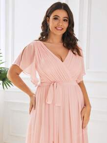 EVER-PRETTY Robes de demoiselle d'honneur longues de soirée élégantes avec col V plissé, manches à volants et longueur jusqu'aux pieds