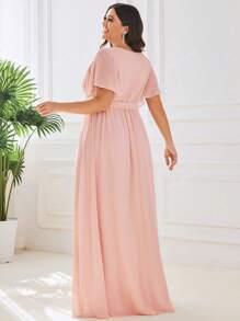 EVER-PRETTY Robes de demoiselle d'honneur longues de soirée élégantes avec col V plissé, manches à volants et longueur jusqu'aux pieds