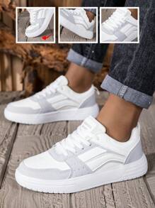 1 Pair Men's Low Top Lace-Up Skate Shoes, Solid Color Fashion PU Upper Breathable Anti-Odor Outdoor Skateboard Shoes, EVA Lightweight Sole, Street Style Couples Casual Shock Absorbing Sneakers