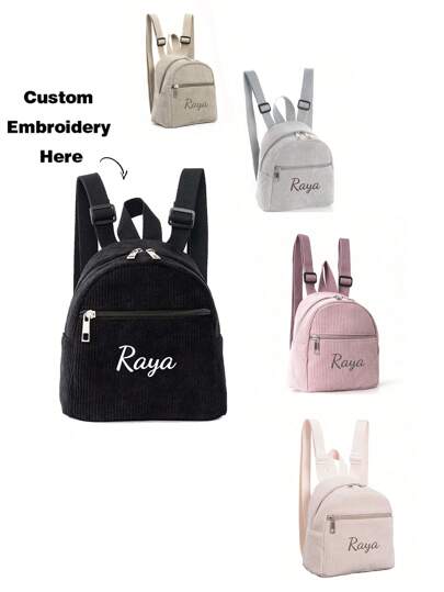 1pc Embroidery Customized Cute Mini Corduroy Children's Backpack, Can Be Embroidered With Your Own Name, Suitable For Boys, Girls, Kindergarten, Elementary School Students, The Beginning Of The School Season, Outdoor Travel, Give Your Child An Exclusive Holiday Gift Multi-Functional, Ornamental, Letter Exquisite, Stylish, Baby Fashion, Soft Squishy, Colorful, Cute Kawaii Adorable Unique, Customized Treasurefinds, Baby Gifts, Cute Baby For Children's Day