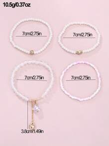 4 件/套女孩珍珠链串珠心形脚链套装