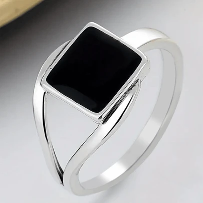 925 纯银独特黑色方形设计戒指，适合男女，适合节日、嘻哈派对和日常佩戴